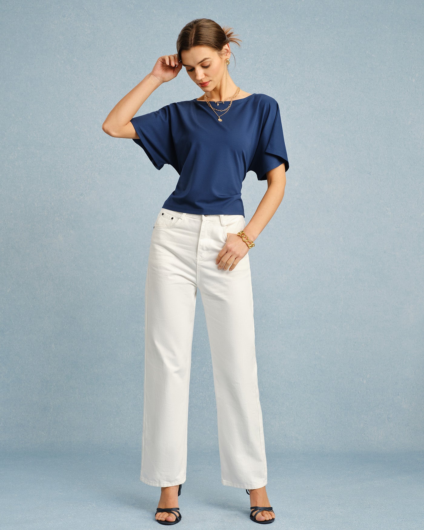 Blue Boat Neck Tie Tee