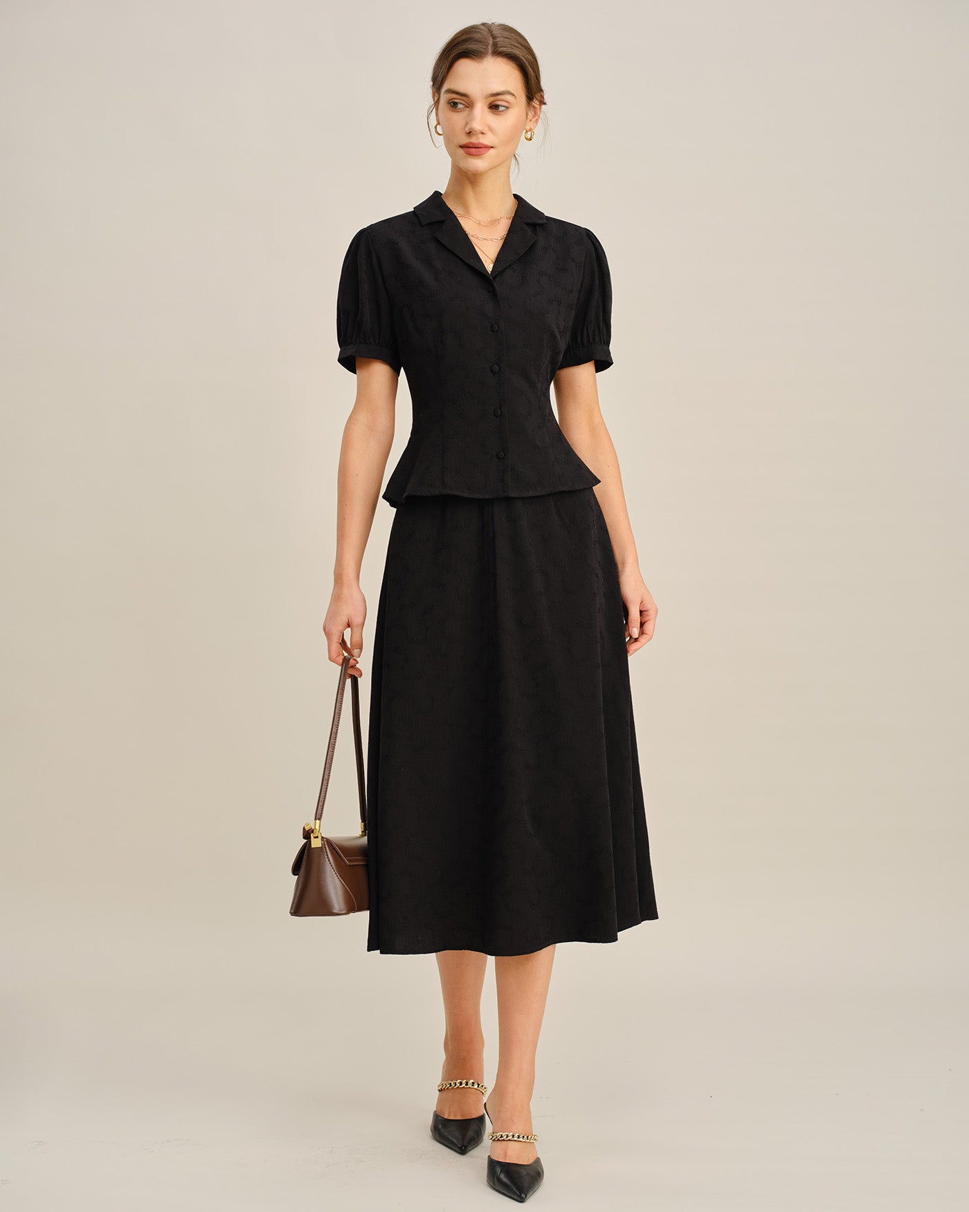 Black Embroidery Collar Button Blouse