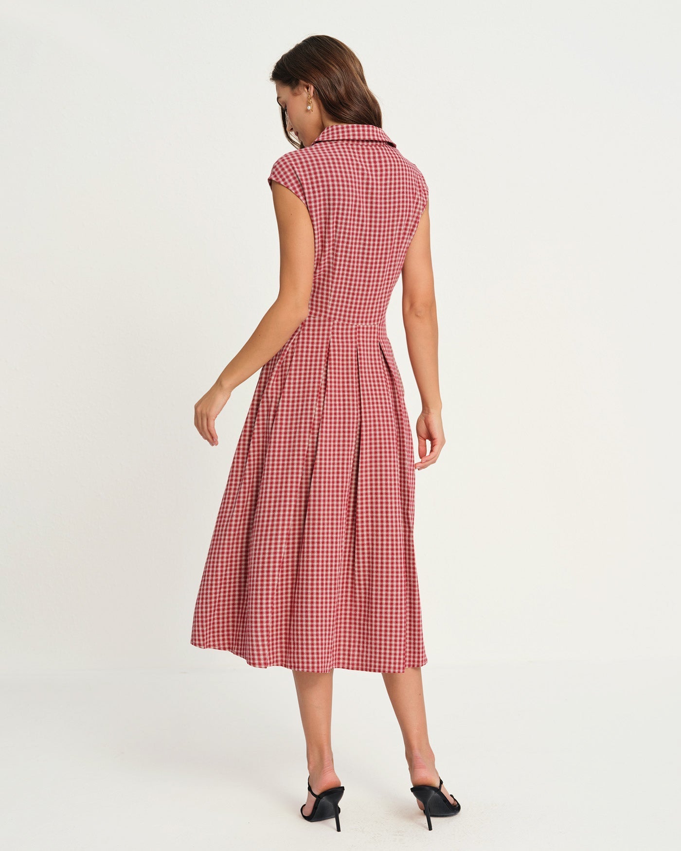 Red Plaid Collar Midi Dress