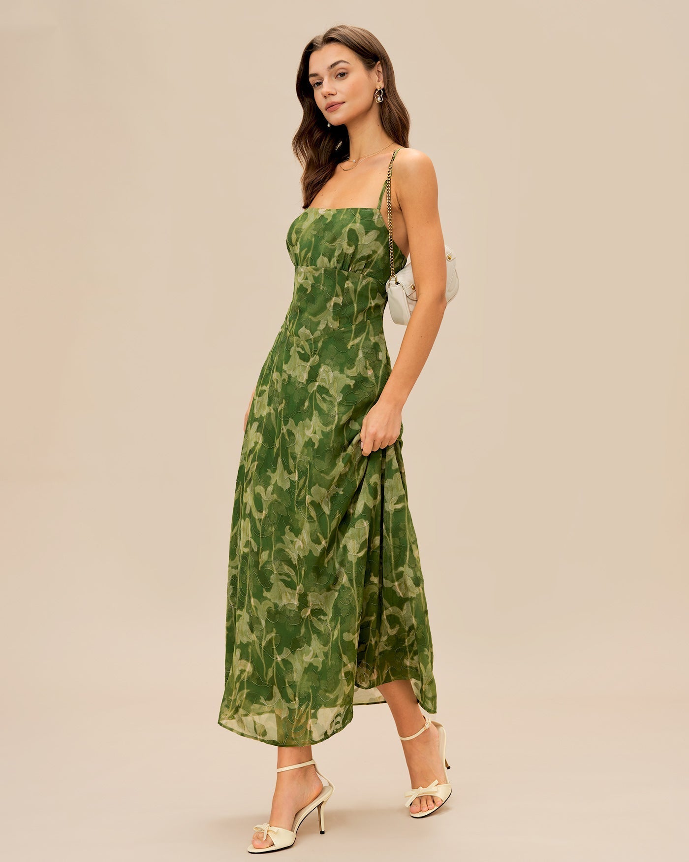 Green Floral X Cross Slip Maxi Dress