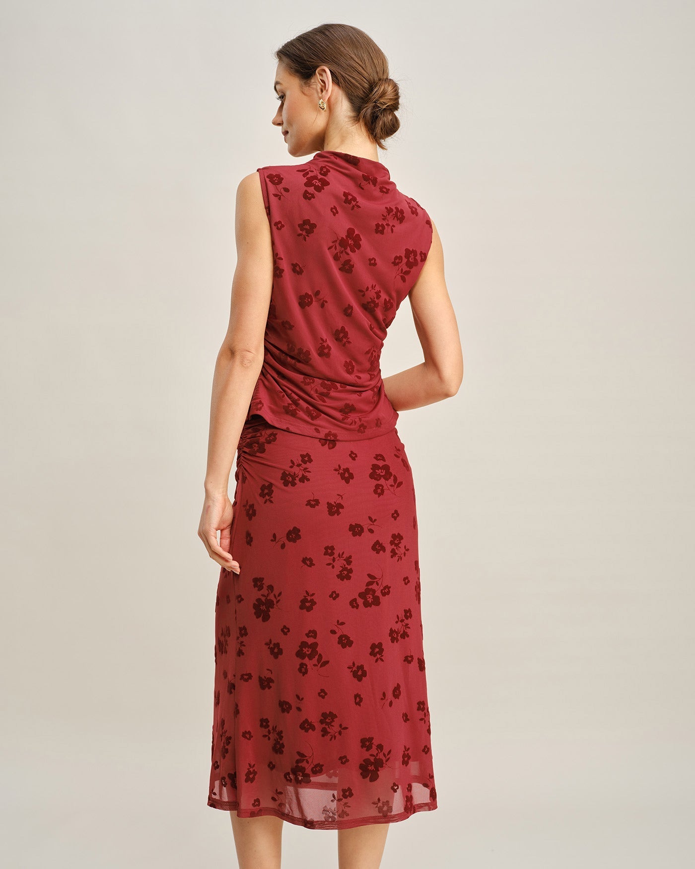 Red Floral Mermaid Midi Skirt