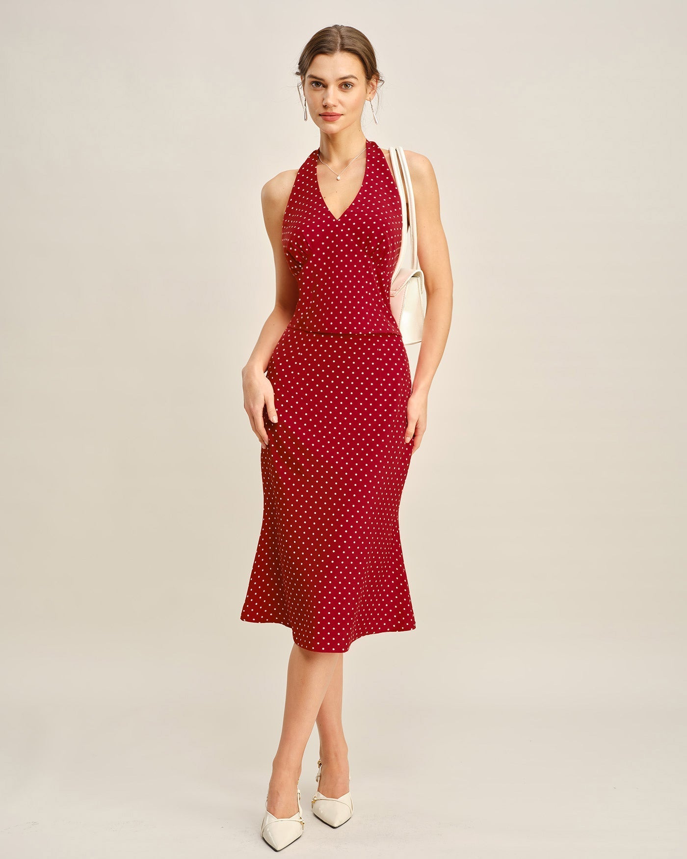 Red Polka Dot Mermaid Midi Skirt