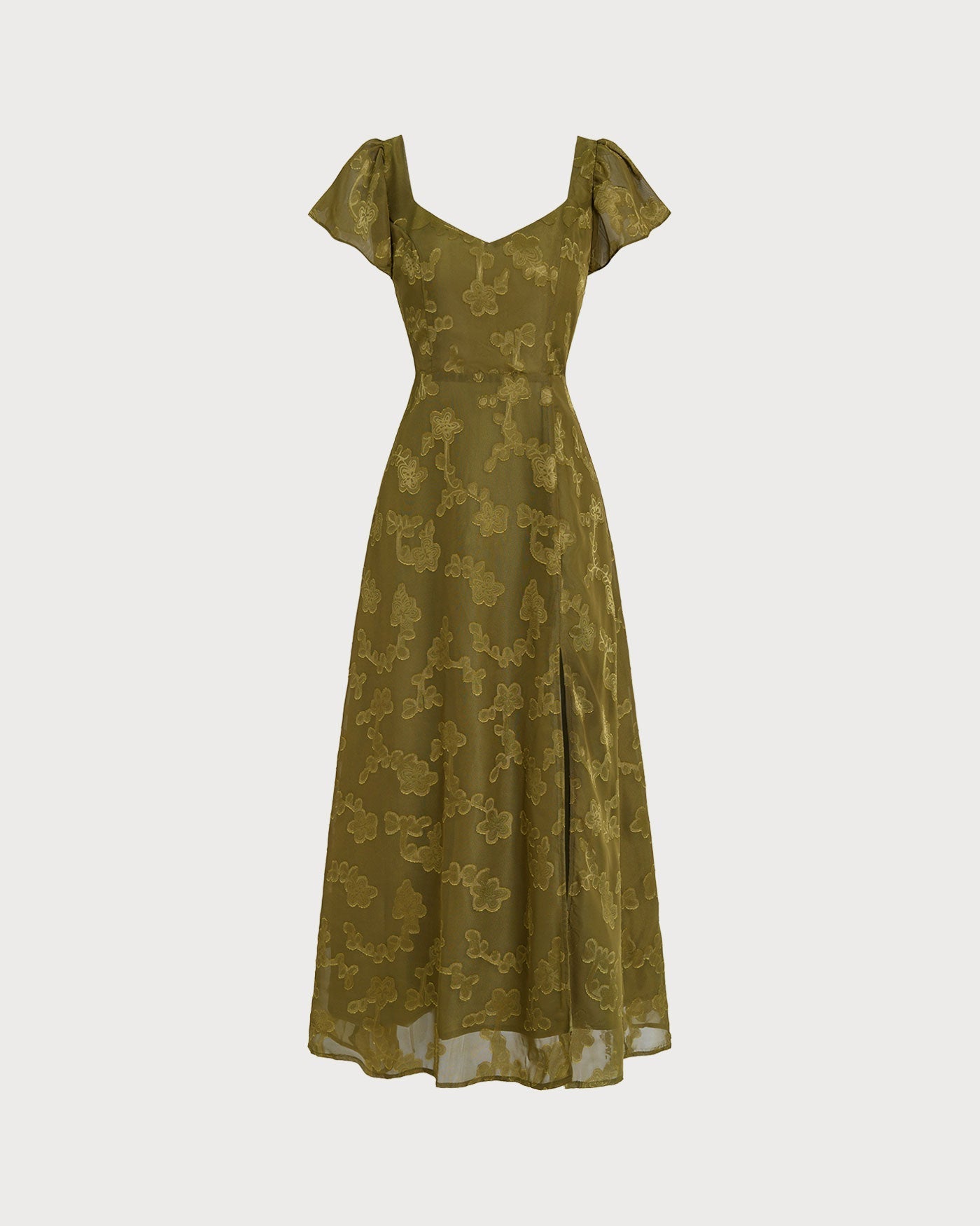 Green Sweetheart Neck Jacquard Maxi Dress