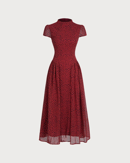 Red Cap Sleeve Floral Maxi Dress
