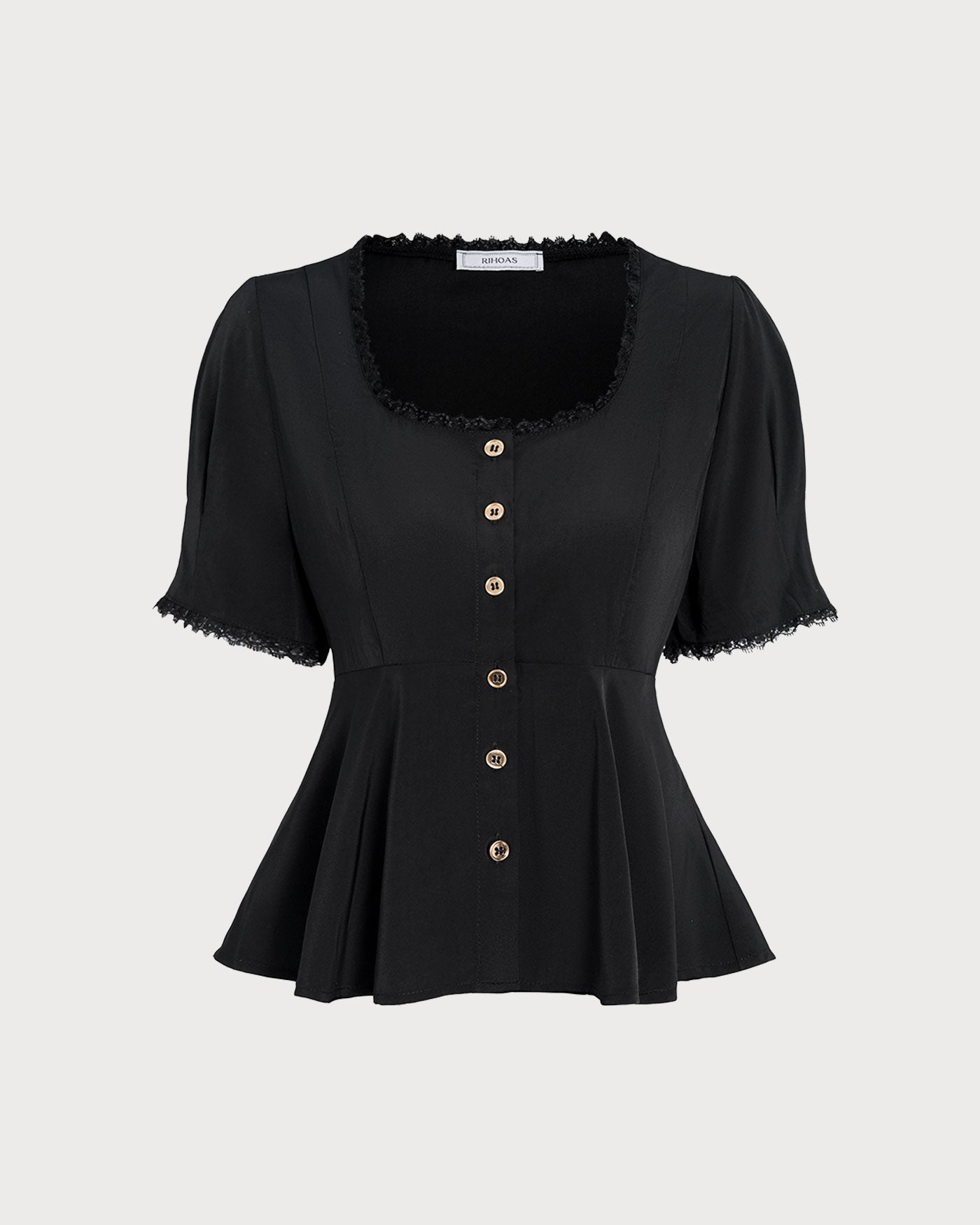 Black Square Neck Lace Blouse