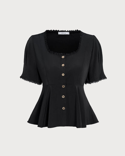 Black Square Neck Lace Blouse