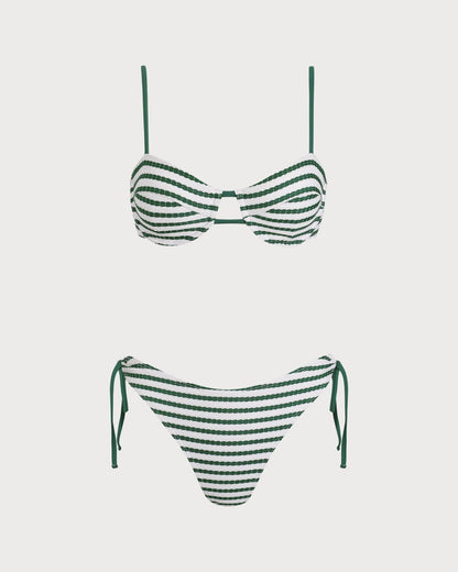 Green Striped Underwire Bikini Set