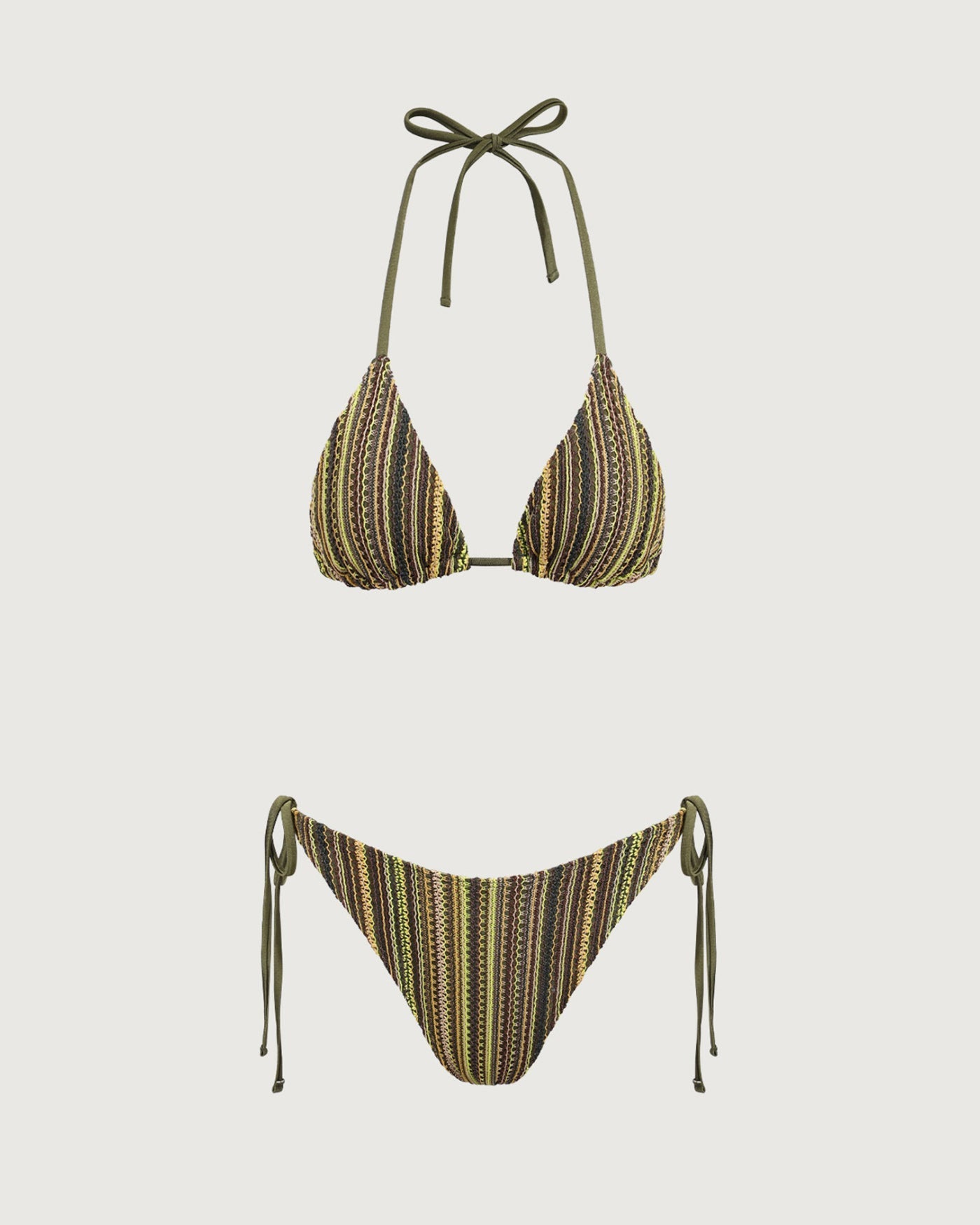 Green Striped Mesh Bikini Set