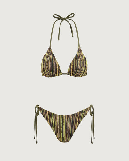 Green Striped Mesh Bikini Set