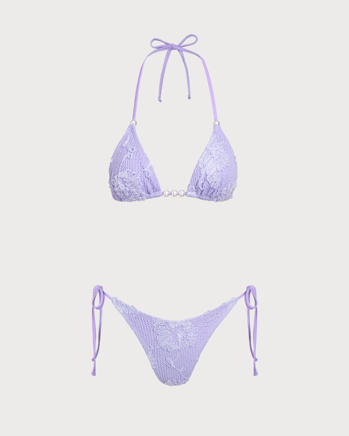 Purple Jacquard Halter Bikini Set