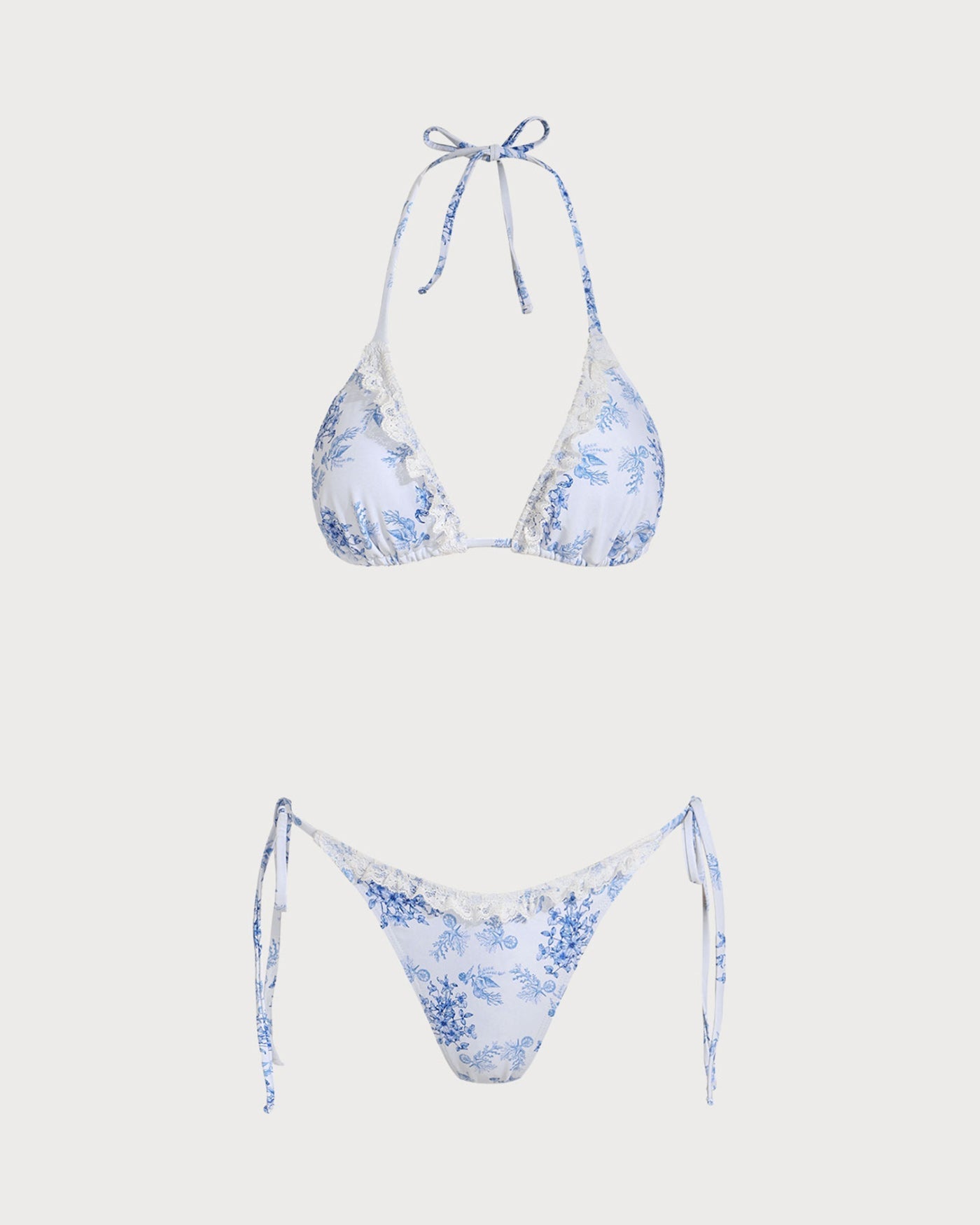 Blue Floral Drawstring Bikini Set