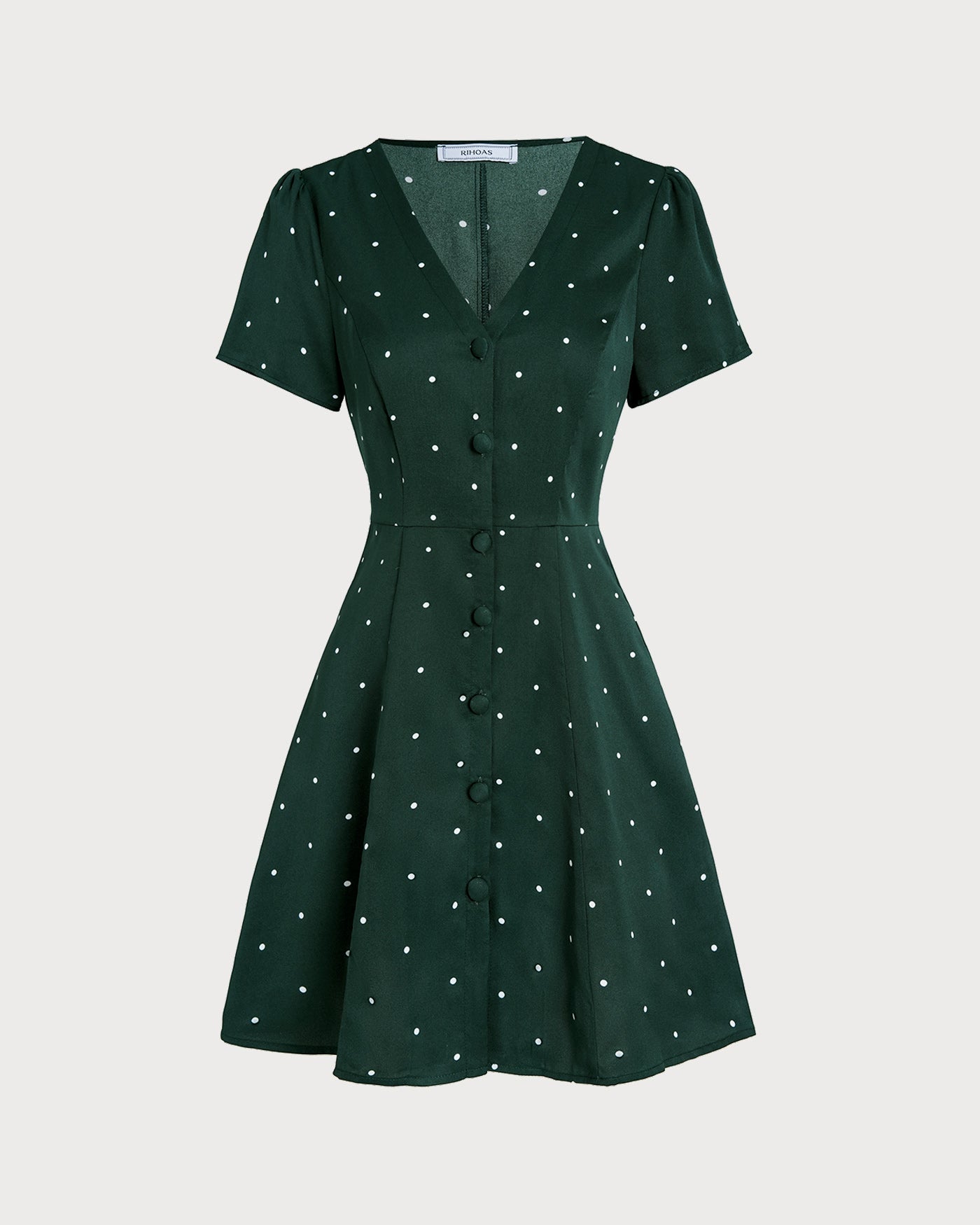 Green V Neck Polka Dot Mini Dress