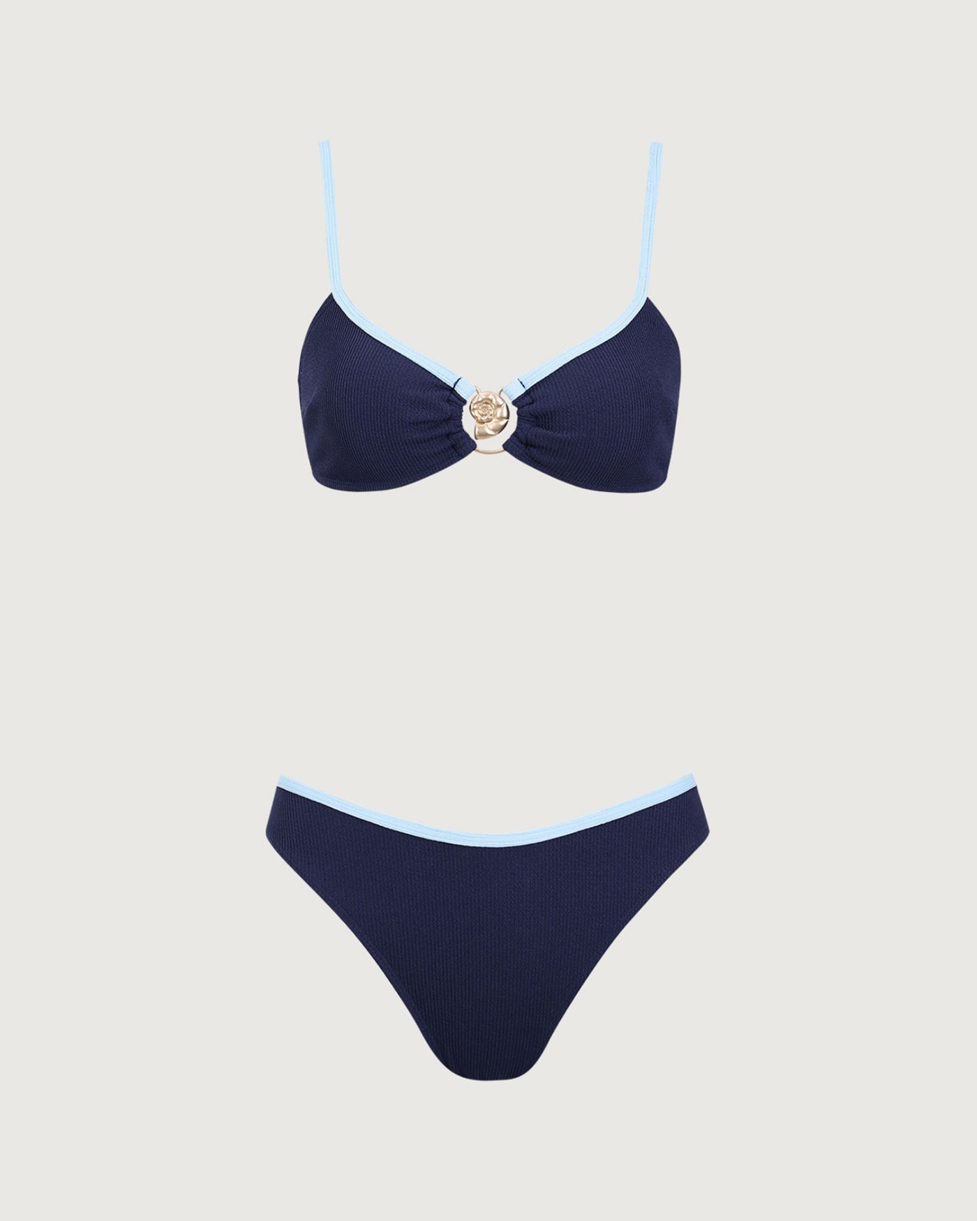 Blue Contrsting U Neck Bikini Set