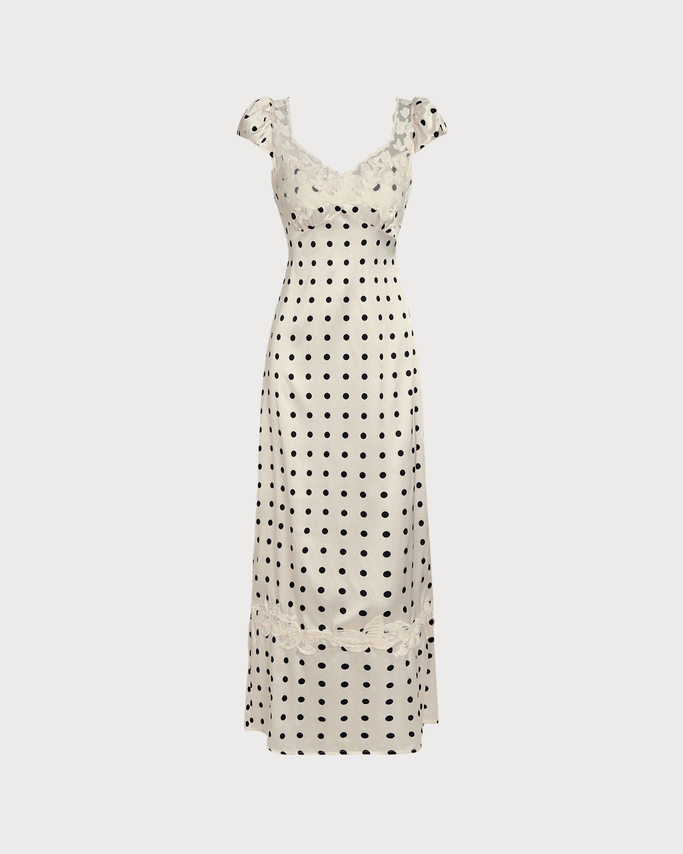 Apricot Polka Dot Lace Maxi Dress