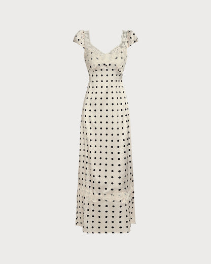 Apricot Polka Dot Lace Maxi Dress