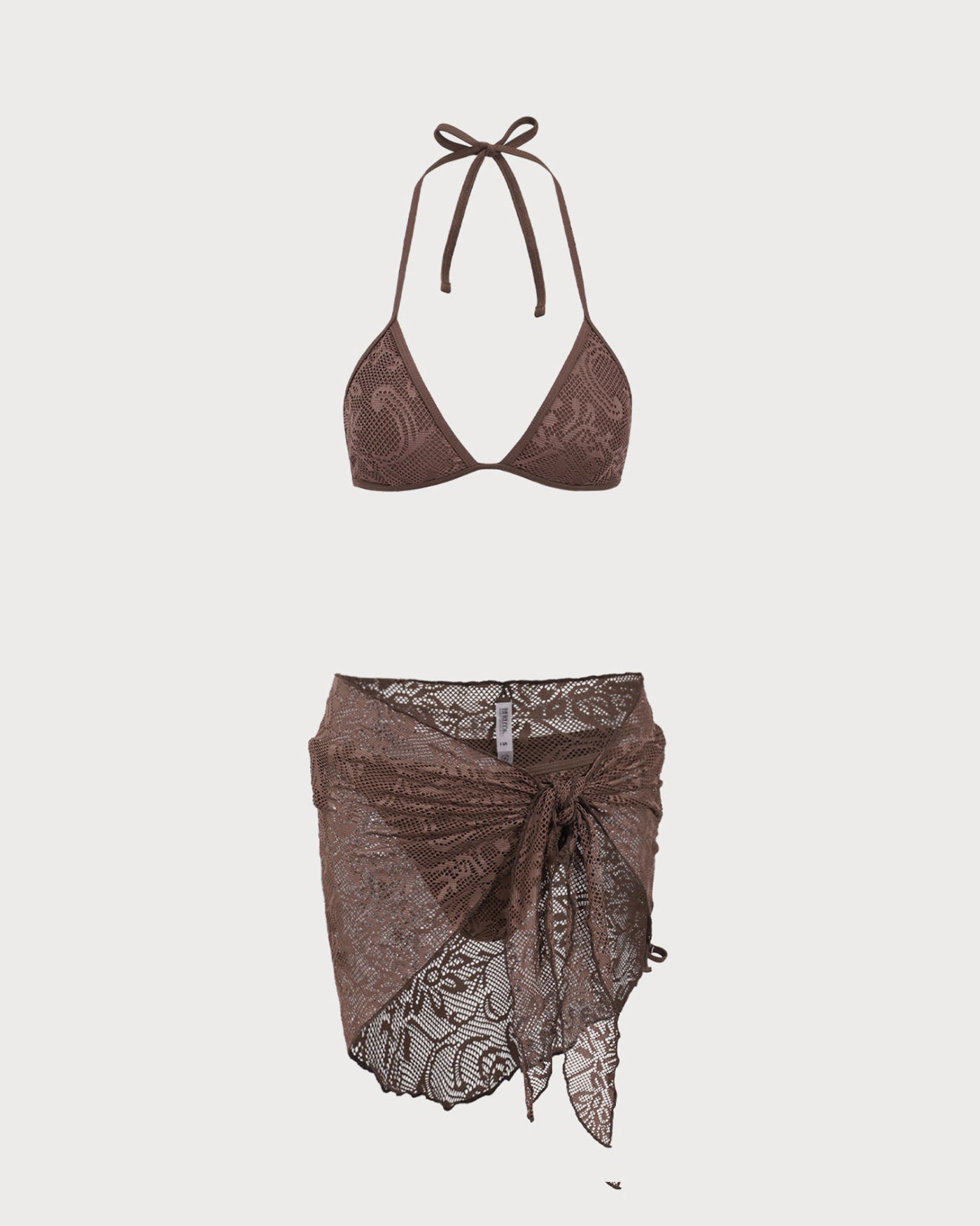 Brown Textured Halter Bikini Suit