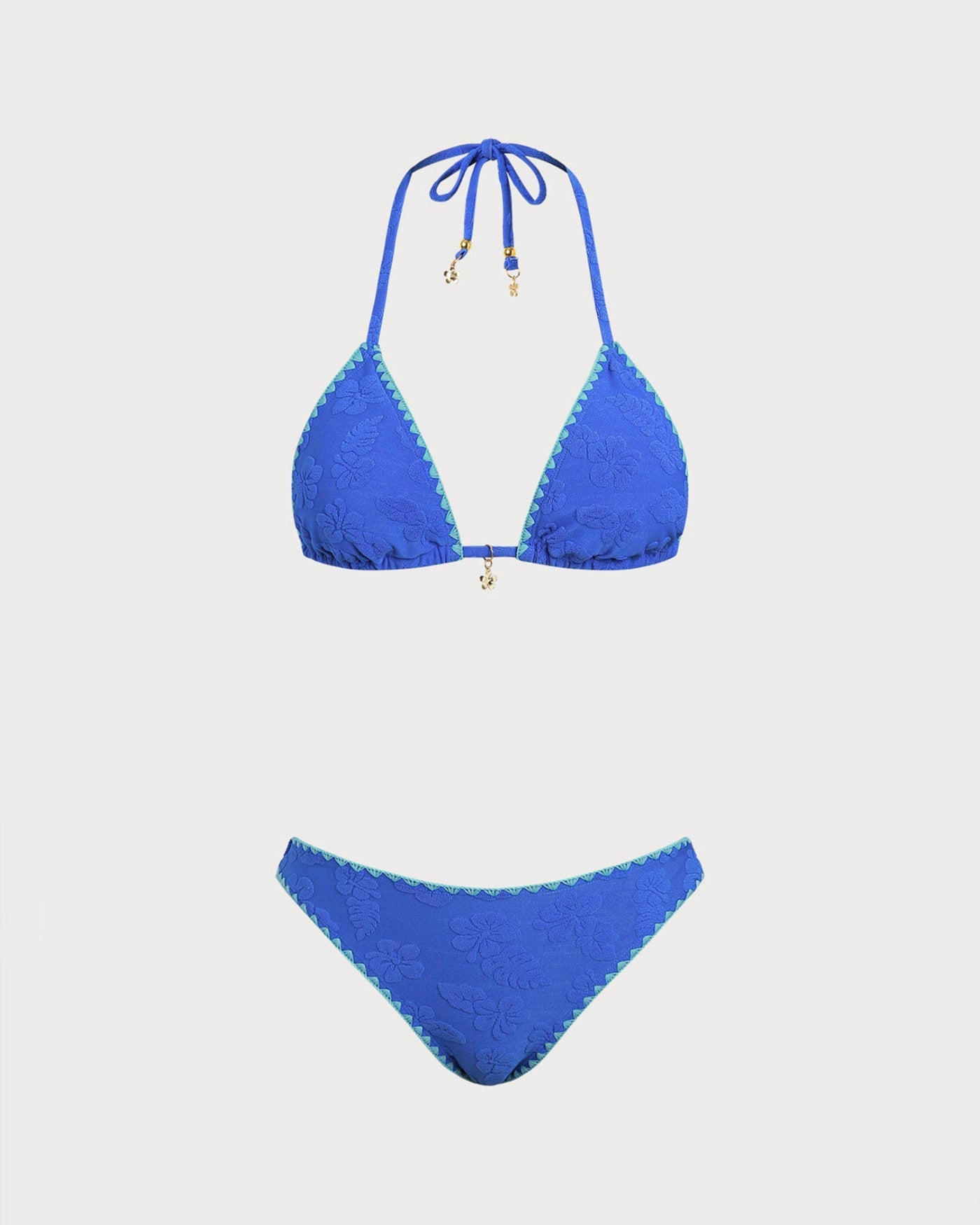 Blue Contrasting Halter Bikini Set