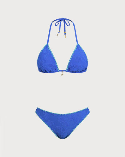 Blue Contrasting Halter Bikini Set