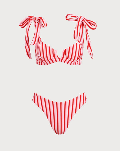 Pink Striped Bikini Set