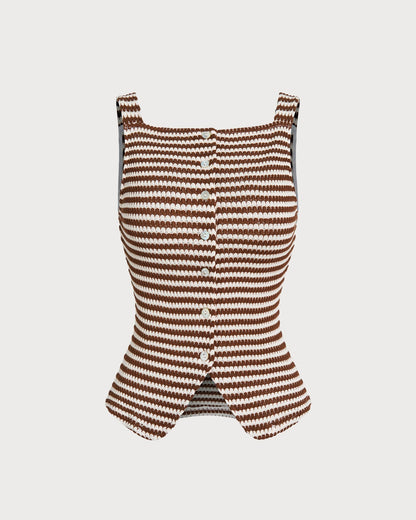 Brown Square Neck Tank Top