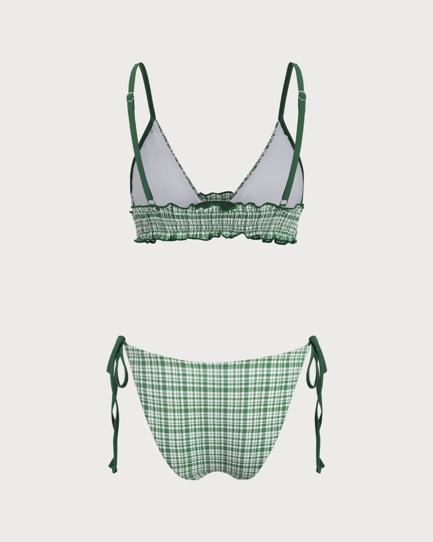 Green Plaid Drawstring Bikini Set