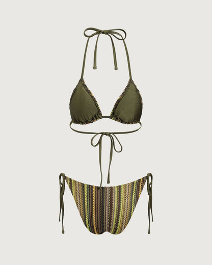 Green Striped Mesh Bikini Set