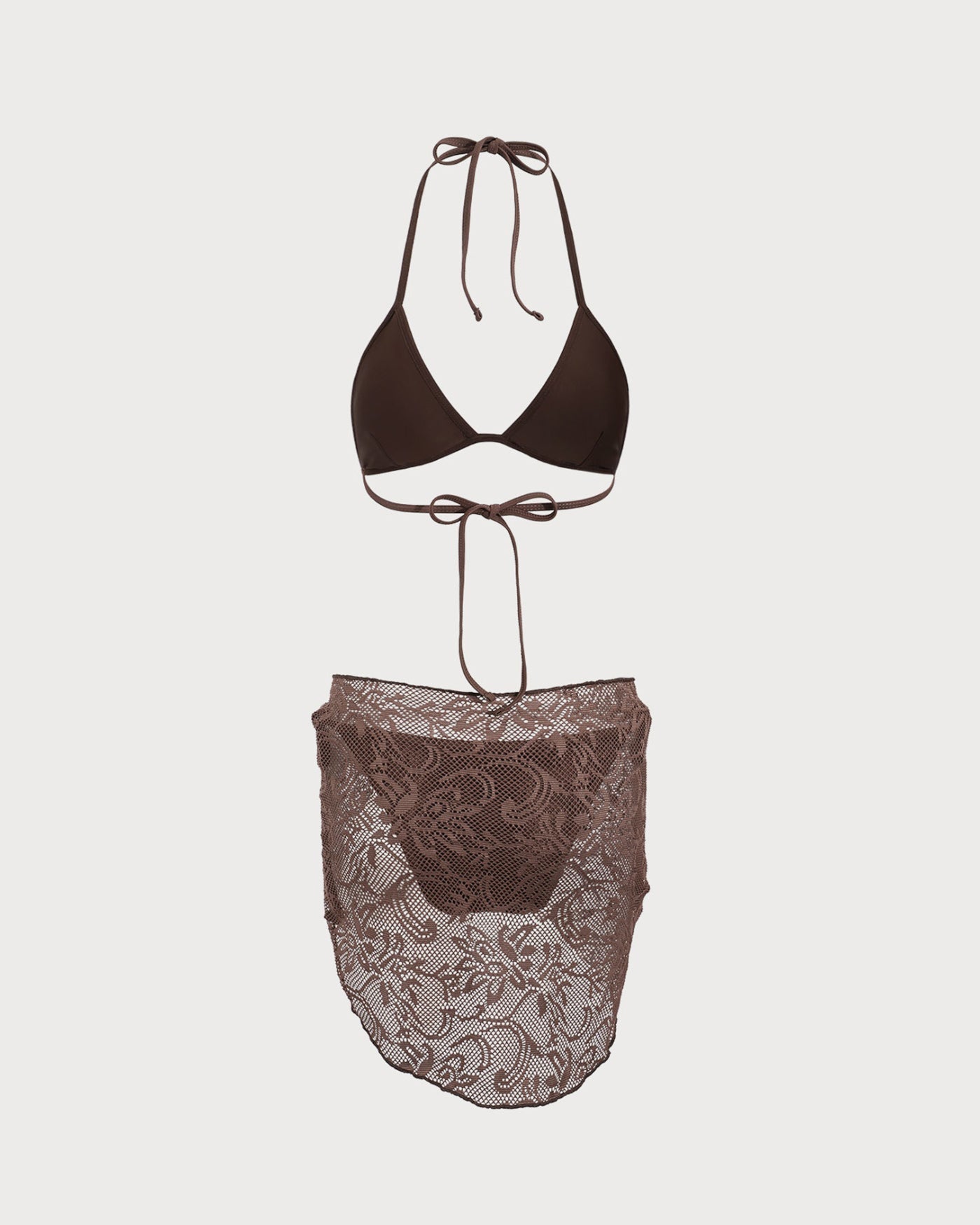Brown Textured Halter Bikini Suit