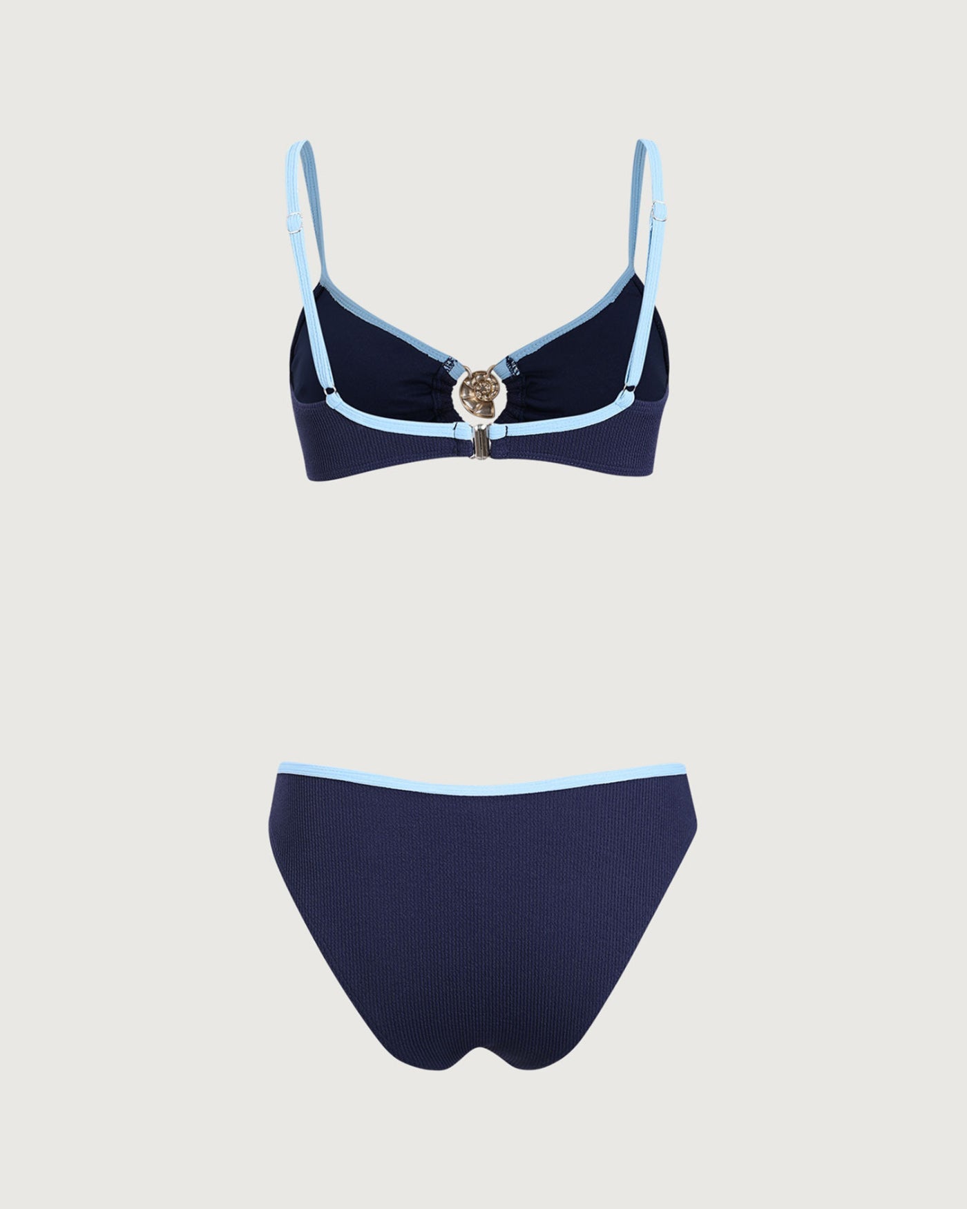 Blue Contrsting U Neck Bikini Set