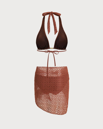 Brown Jacquard Three-Piece Set