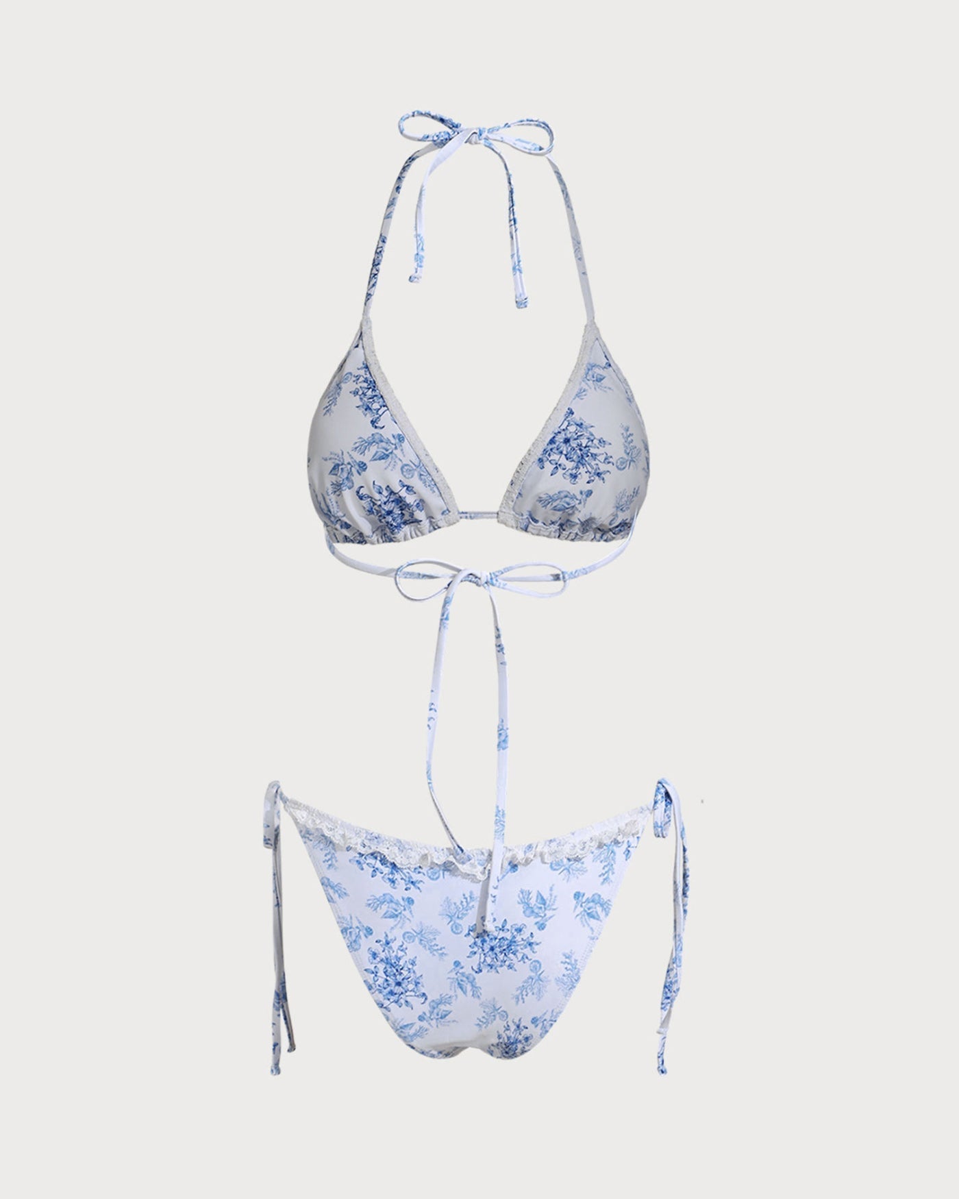 Blue Floral Drawstring Bikini Set