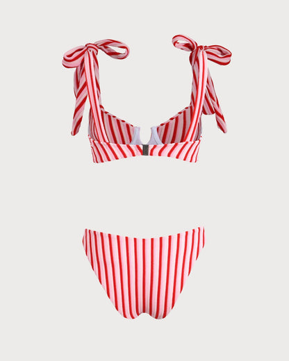 Pink Striped Bikini Set
