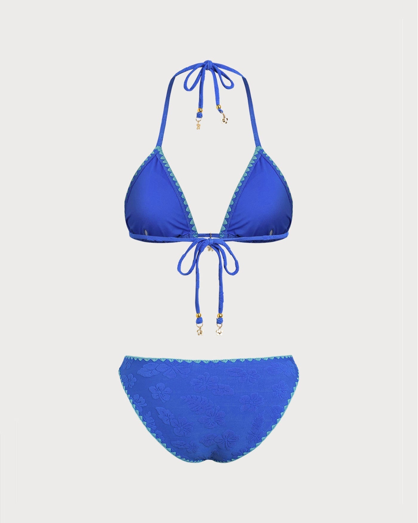 Blue Contrasting Halter Bikini Set