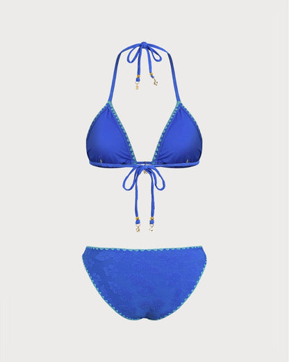 Blue Contrasting Halter Bikini Set