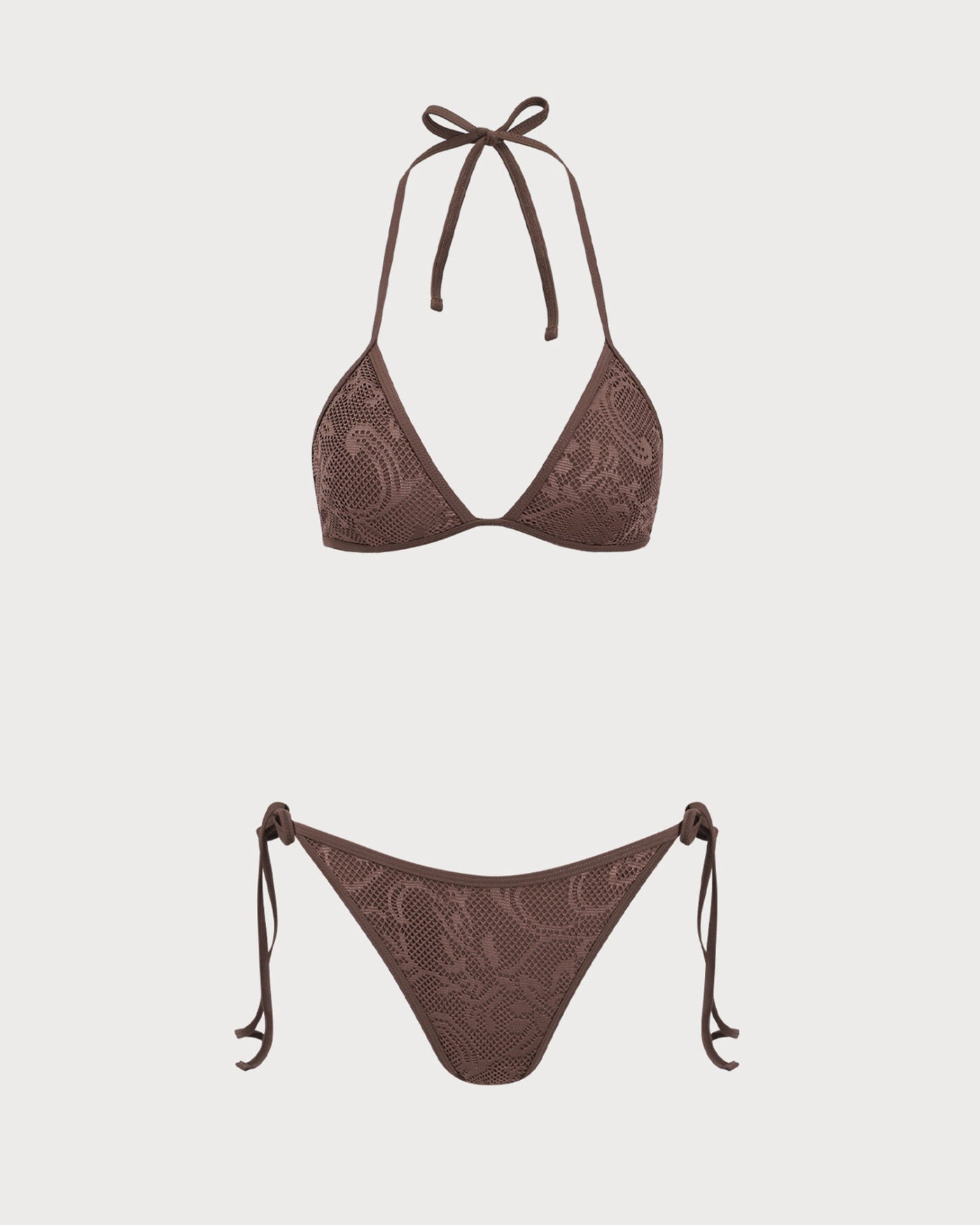 Brown Textured Halter Bikini Suit