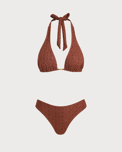 Brown Jacquard Three-Piece Set