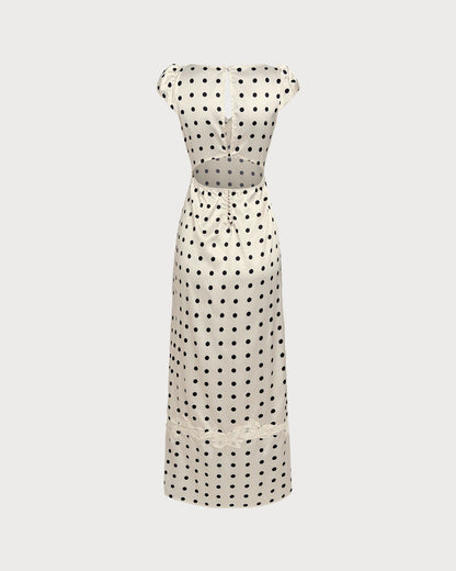 Apricot Polka Dot Lace Maxi Dress