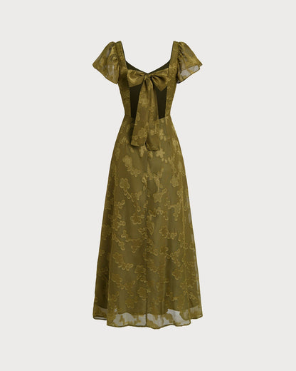 Green Sweetheart Neck Jacquard Maxi Dress