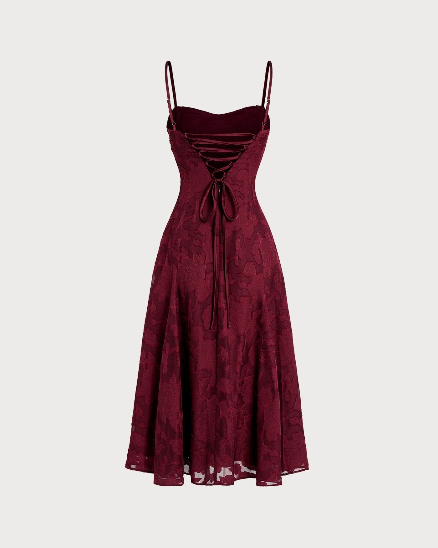 Wine Red Sweetheart Neck Jacquard Slip Midi Dress