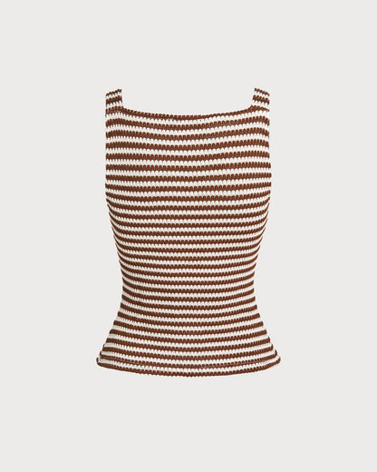 Brown Square Neck Tank Top