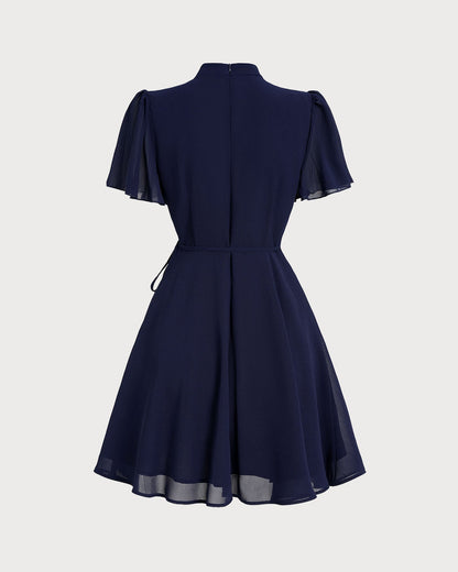 Blue Butterfly Sleeve Mini Dress