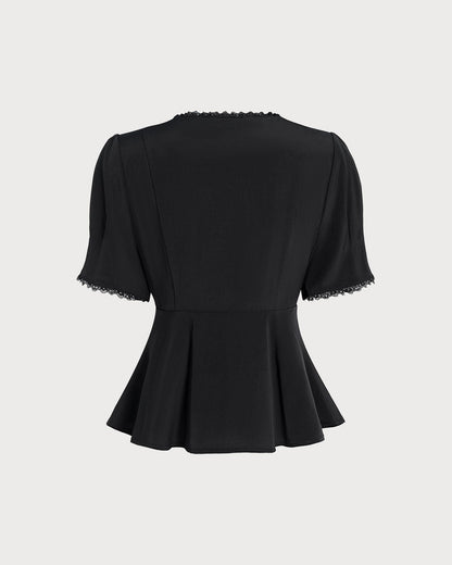 Black Square Neck Lace Blouse