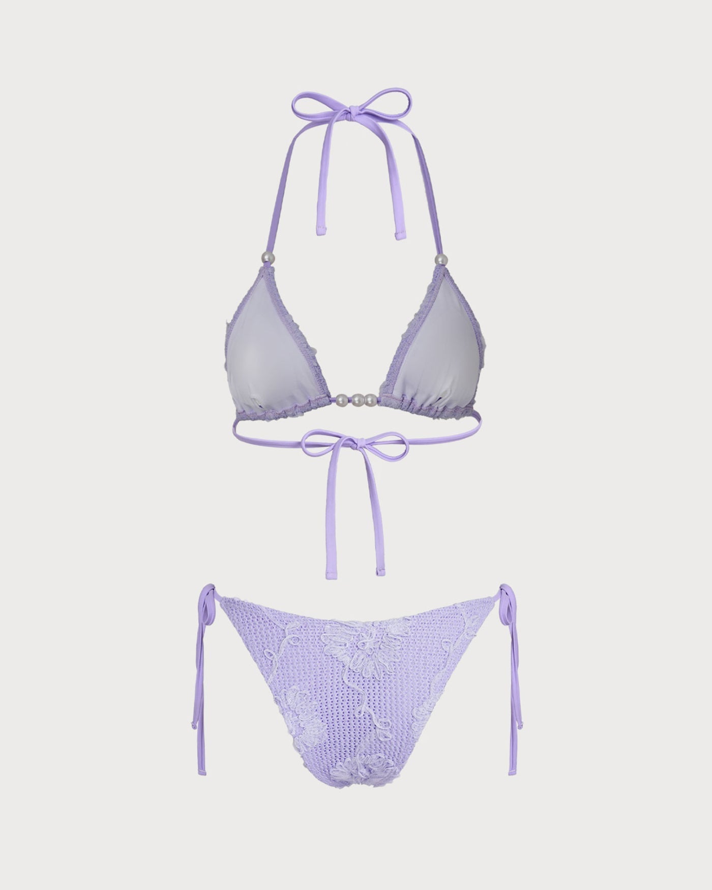 Purple Jacquard Halter Bikini Set