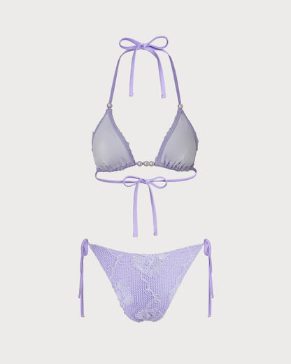 Purple Jacquard Halter Bikini Set