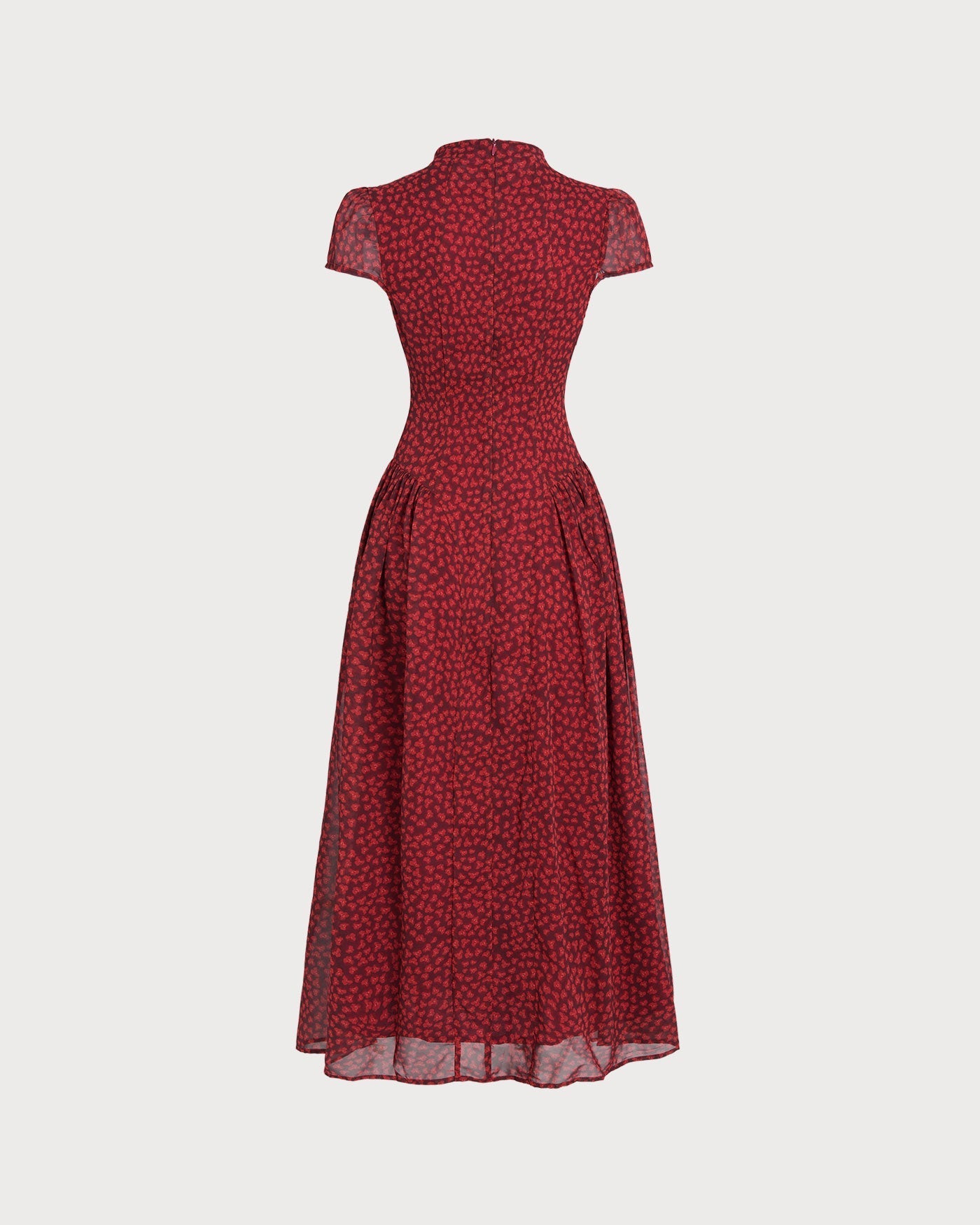 Red Cap Sleeve Floral Maxi Dress