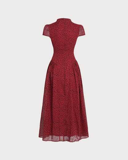 Red Cap Sleeve Floral Maxi Dress