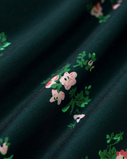 Green Puffed Sleeve Floral Midi Dress