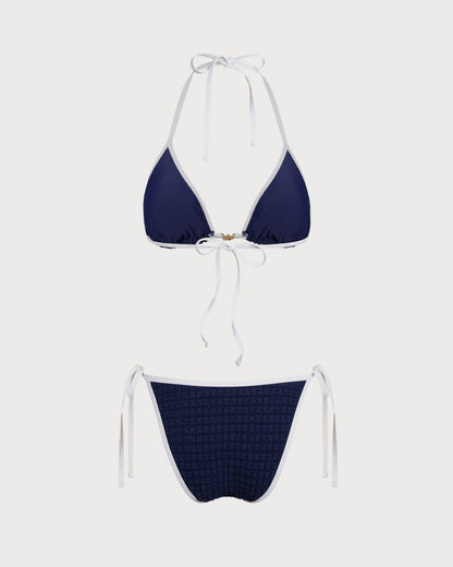 Blue Contrasting Halter Bikini Set