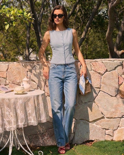 Light Blue Single Breasted Vest