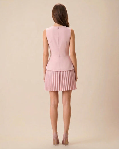 Pink Round Neck Skater Mini Dress