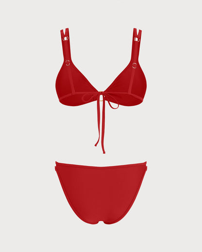 Red O-Ring Triangle Bikini Set